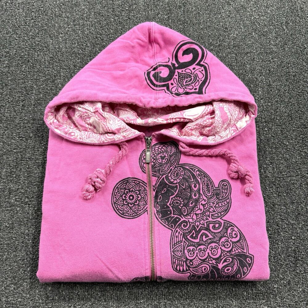 Disneyland Womens Pink Brown Ombré Mickey Mouse Paisley Mandala Hoodie Size XL